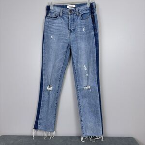 Pistola Charlie High Rise Straight Leg Jeans Size 25 Raw Hem Tonal Tuxedo Stripe